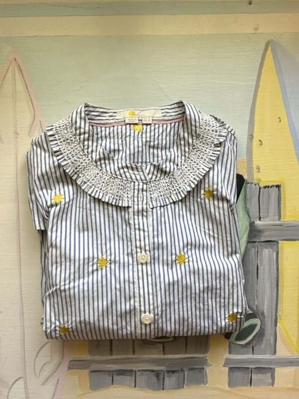 Boden Women's Embroidered Star Ruffle Button Down Blouse
